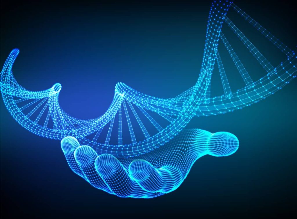 Ilustración de secuencia de ADN y estructura de moléculas de ADN