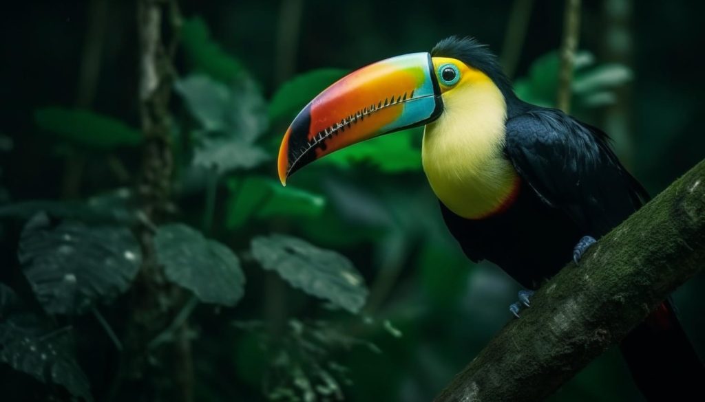 ucán posado en una rama en el bosque amazónico